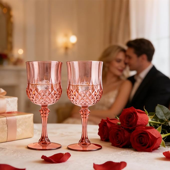 Plastic Wine Glasses, Plastic Goblets Vintage Style Cordial Unbreakable Drinking Glasses, Reusable Drinkware for Wedding Reception, Grand Event Party Supplies, Easter (48, Rose Gold)