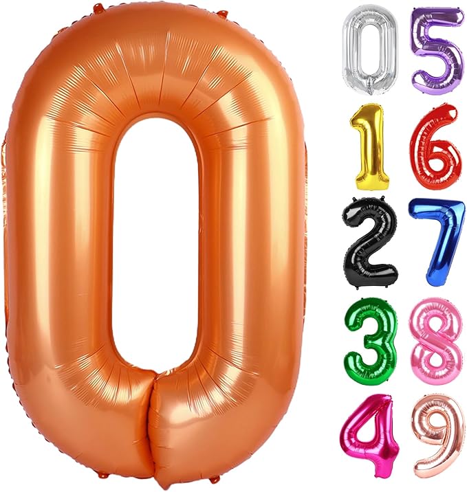 Orange Number 0 Balloon 40 Inch, 0 Balloon Number for 10th 20th 30th 40th 50th 60th Birthday Decorations, Orange Party Supplies