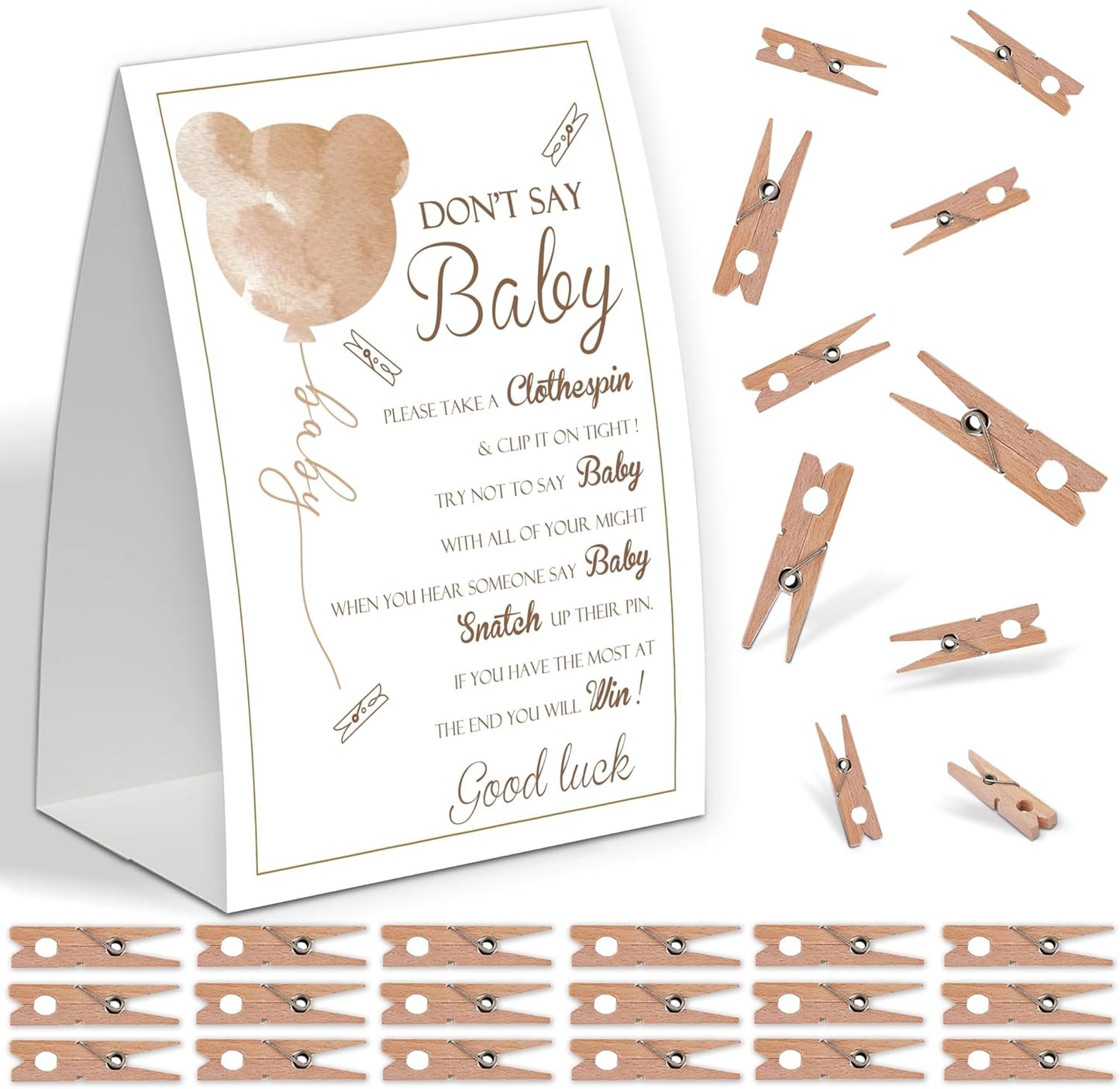 Bear Baby Shower Decorations - Gender Neutral & Fall Themed, Includes Don't Say Baby Game & Small Clothespin Game for 50 Guests
