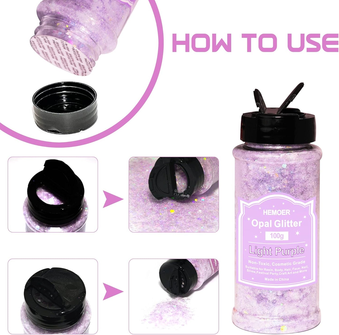HEMOER Light Purple Opal Glitter 100g/3.5oz, Cosmetic Mixed Hexagon Chunky & Fine Craft Glitter Resin Sequins for Epoxy Glass, Resin Art, Body, Hair, Face, Nail, Slime, Tumbler, Festival Party