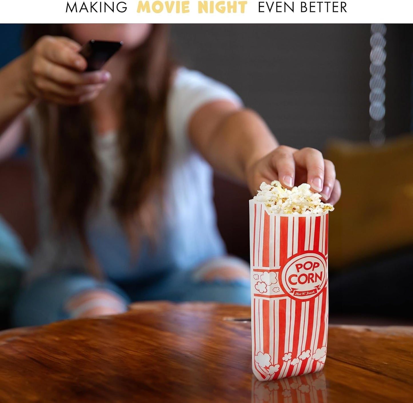 Popcorn Bags - 500-Pack of 1 oz Individual Servings - Leakproof Bottom, Holds 4 Cups of Popped Kernels - Classic Red and White Stripes, for Movie Night, Carnival, Party, Theater, and Snack Bars
