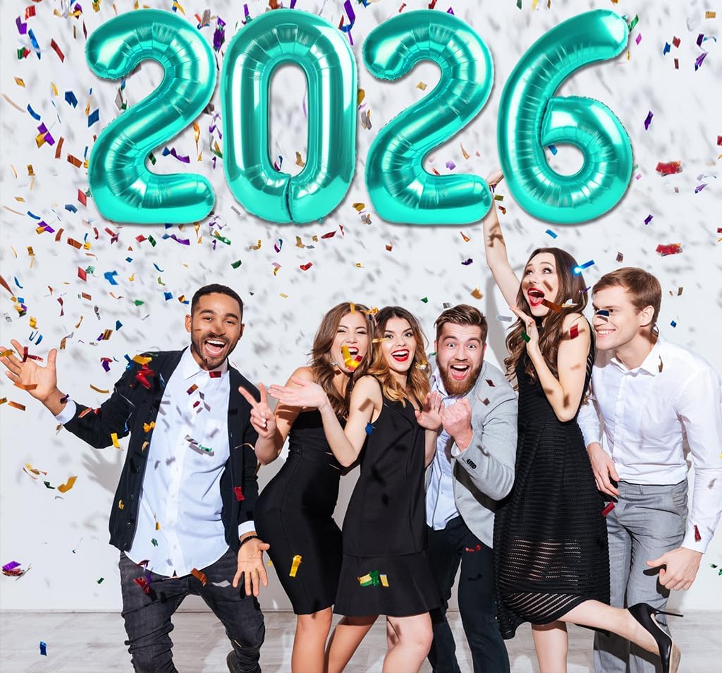 2026 Balloon - Teal Birthday Number Balloons, 40 Inch Large Foil Balloons for Men Women Boys Girls Teal Themed Birthday Decorations，Number 2026 Balloon