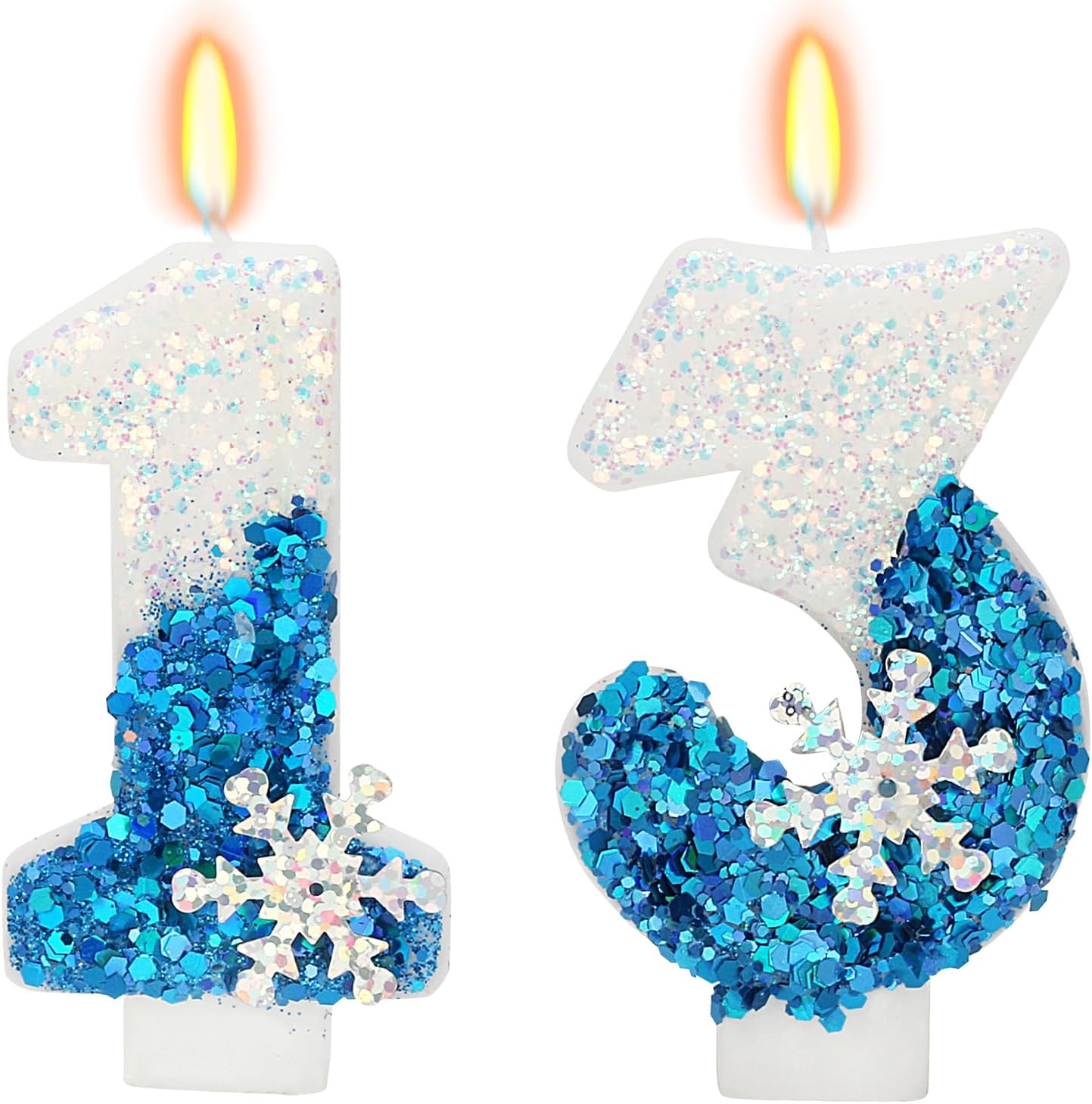 Snow Themed Birthday Candles, 13th Birthday Candle for Party Supplies, Winter Birthday Party Supplies, 2.76 inch Number 13 Candle Cake Topper Decoration (Number 13)