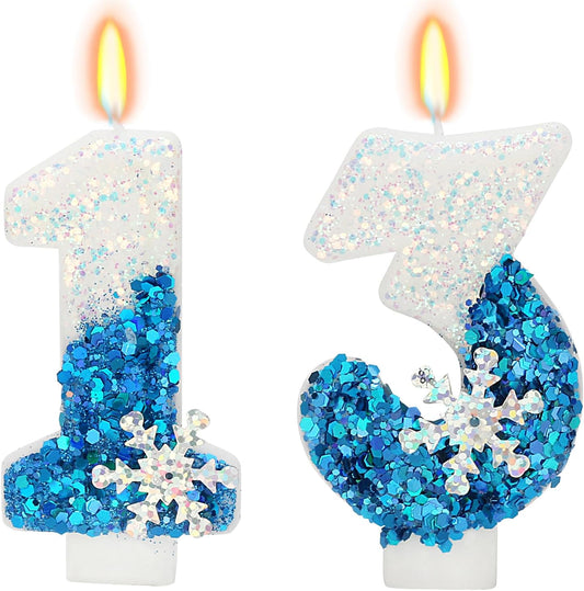 Snow Themed Birthday Candles, 13th Birthday Candle for Party Supplies, Winter Birthday Party Supplies, 2.76 inch Number 13 Candle Cake Topper Decoration (Number 13)