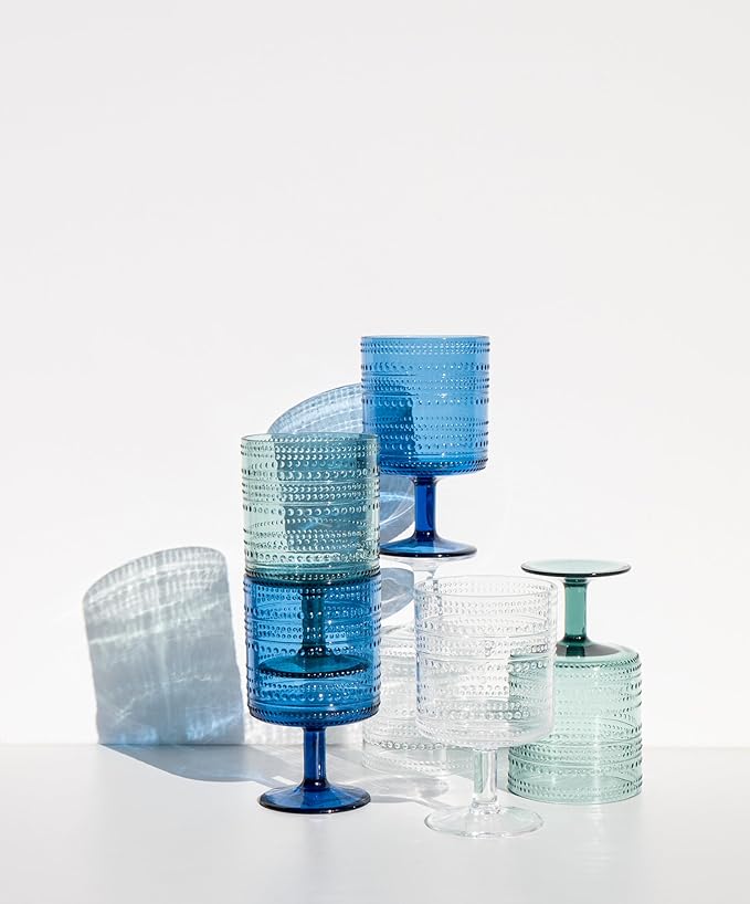 Beaded Stacking Goblet, Indoor/Outdoor, Cobalt Blue, 14.8 oz., Set of 6
