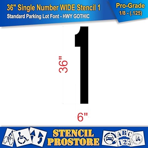 Pavement Stencils - 36 inch Single Number Stencil (Wide) - 1-36" x 6.5" x 1/8" (128 mil) - Pro-Grade