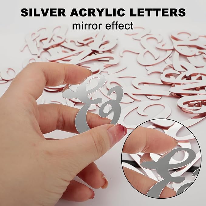 64 Pcs Acrylic Letters Cake Topper, Silver Alphabet A-Z & Numbers 0-9 for Personalized Cake Decor, Wedding, Birthday Party, Baby Shower Supplies