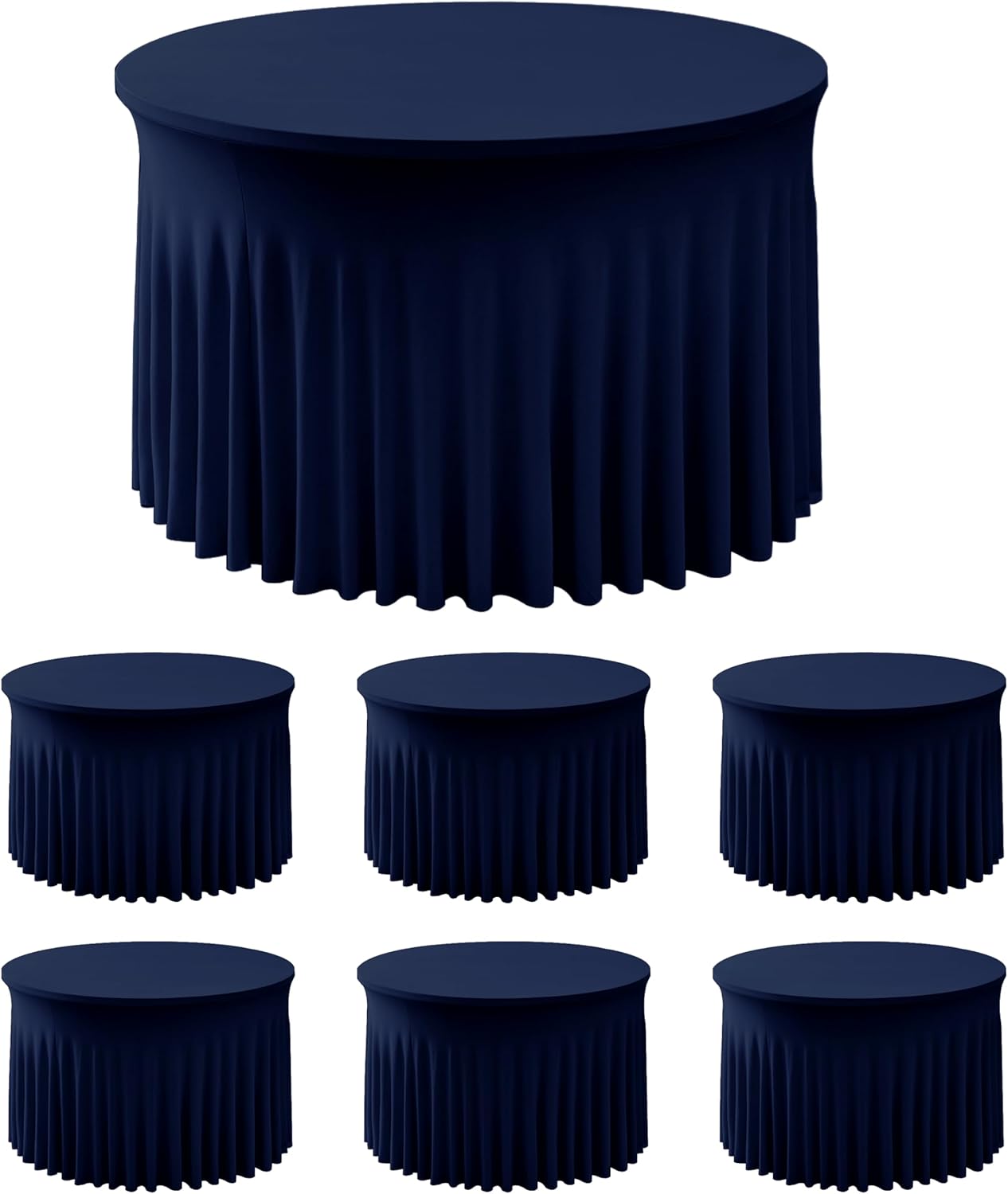 HolidayIdeas Spandex Tablecloth 6 Pack Navy Fitted Round Stretch Table Skirts 60 Inch for 5ft Folding Table,Wrinkle-Free Floor Length Tablecloths for Parties, Banquets Events