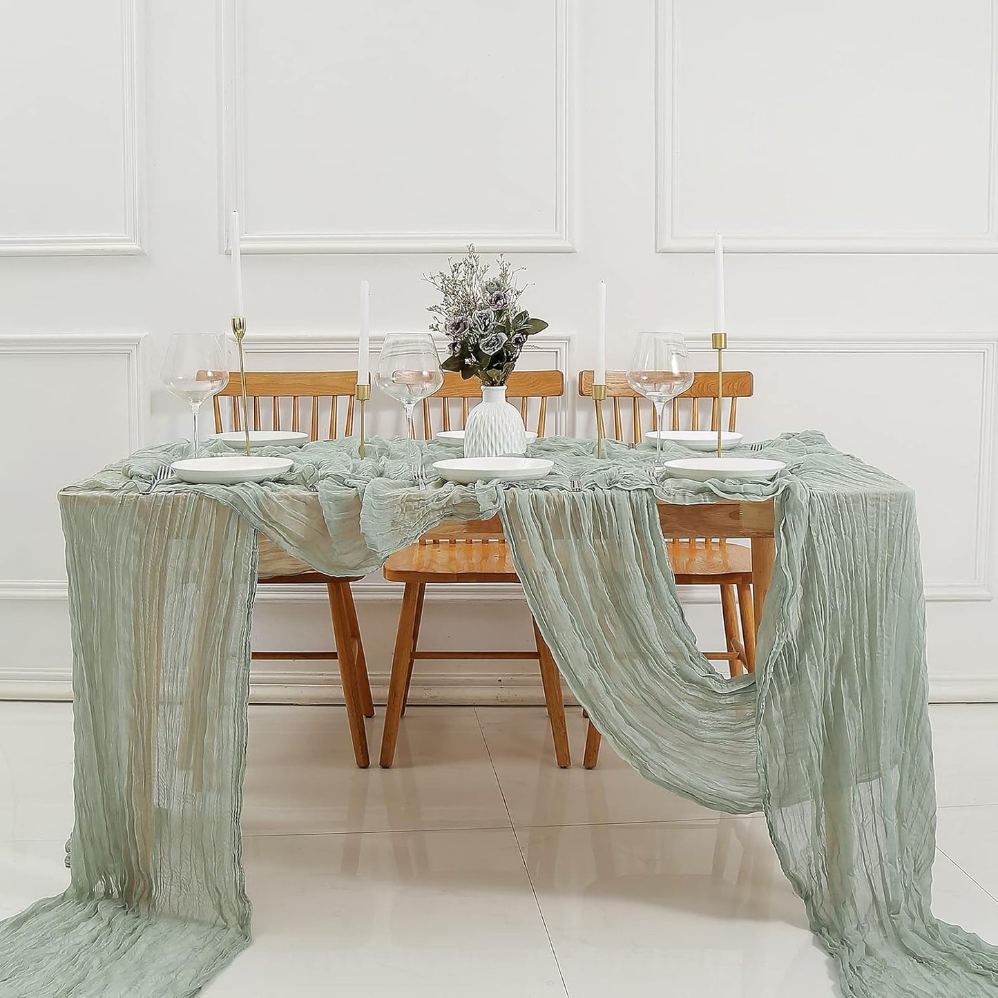 DOLOPL Table Runner for Baby Shower Decorations, Sage Green Cheese Cloth Table Runner 13.3ft – Sheer Gauze Wedding Table Decor for Bridal Shower, Spring Party, Rustic Farmhouse Decorations