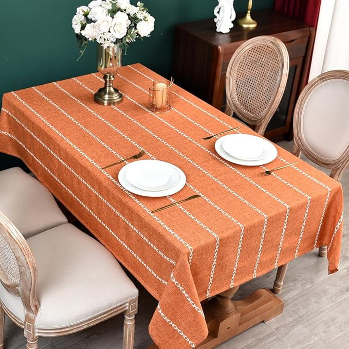 Zobesta Orange Table Cloth Rectangle Table 98 x 53 Inch, Farmhouse Tablecloth Cotton Tablecloth for Rectangle Tables,Washable Dining Table Cover for Halloween,Thanksgiving, Dining, Outdoor,Fall