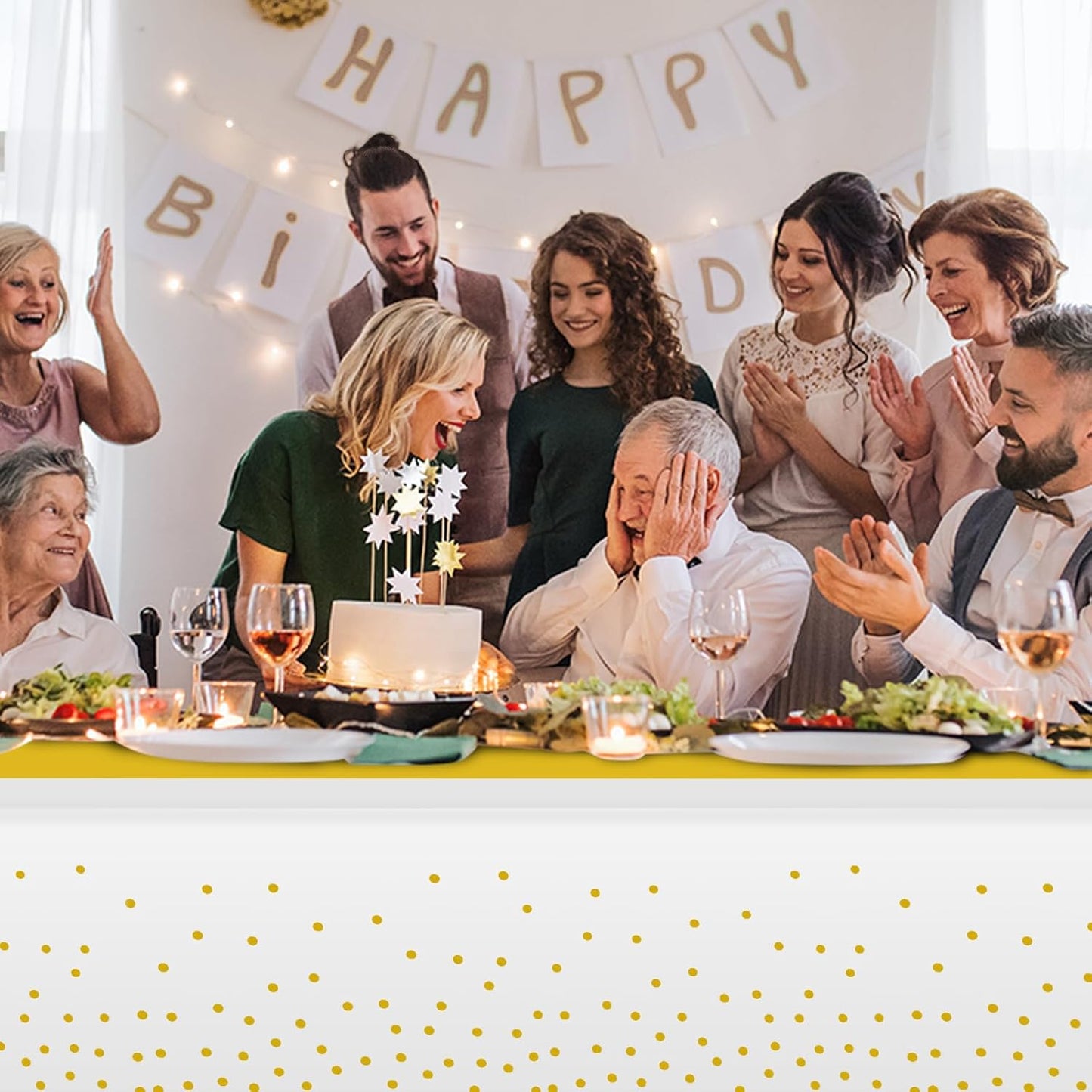 1Pcs White and Gold Tablecloth Party Decorations,Plastic White Table Cloth Printed Gold Table Runner Disposable Rectangle Tables Cover for Birthday Wedding Anniversary Graduation Party,54 x108 Inch