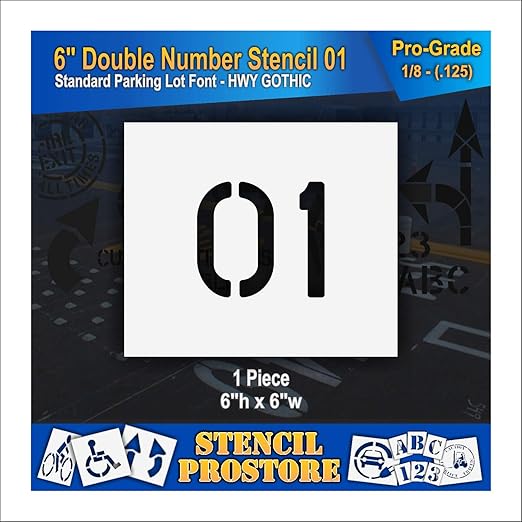 Pavement, Curb, and WheelStop Stencils - 6 inch Double Number Stencil - (01) - 6" x 6" x 1/8" (128 mil) - Pro-Grade