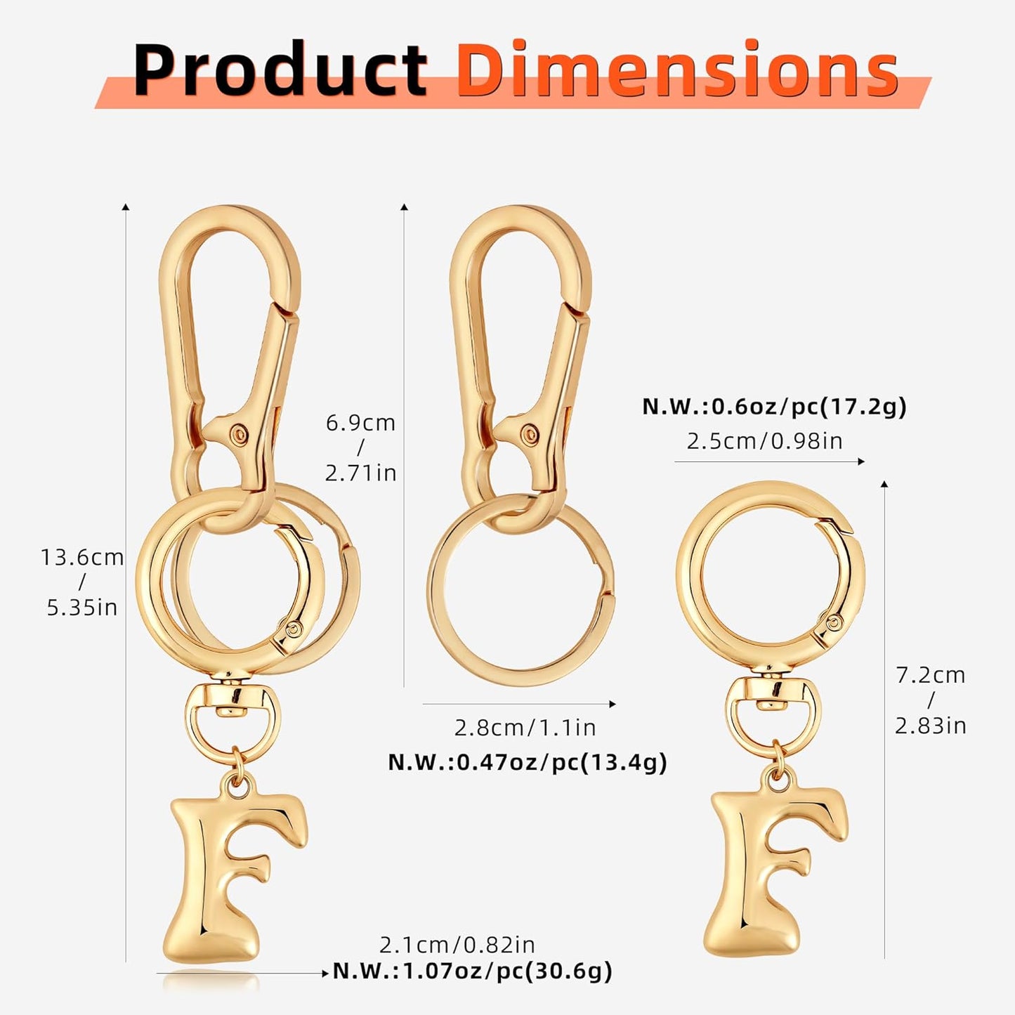Gold Bubble Heart Initial Bag Charms for Handbags – Cute Initial Letter Keychain for Women, Purse Charms, Gold Gift