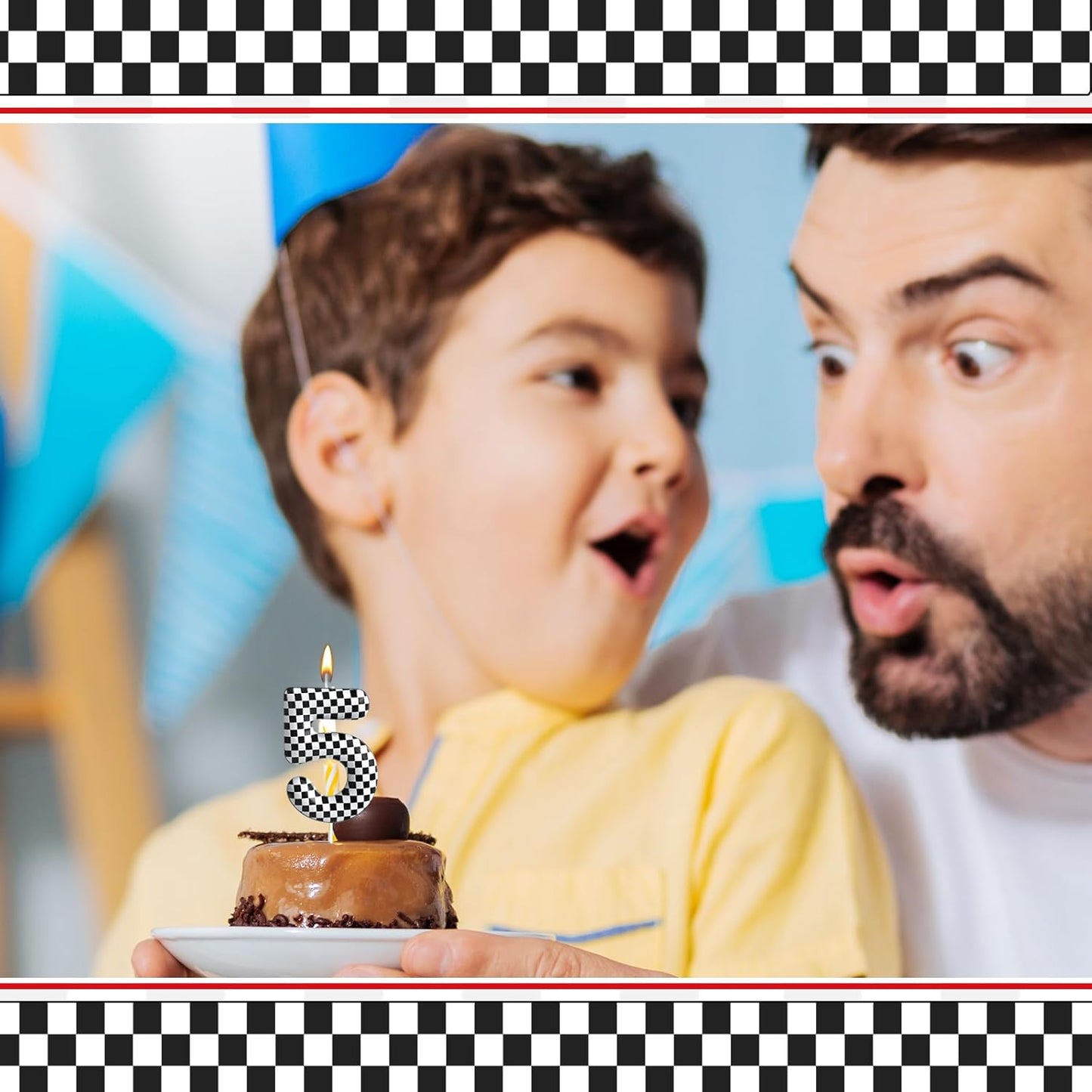 Racing Cars Themed Birthday Candle Number 5 Checkered Candle Birthday Party Decoration Cake Topper for Racing Car Party Decoration Theme Party Supplies (Number 5)