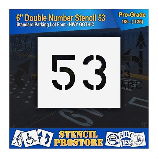 Pavement, Curb, and WheelStop Stencils - 6 inch Double Number Stencil - (53) - 6" x 9" x 1/8" (128 mil) - Pro-Grade