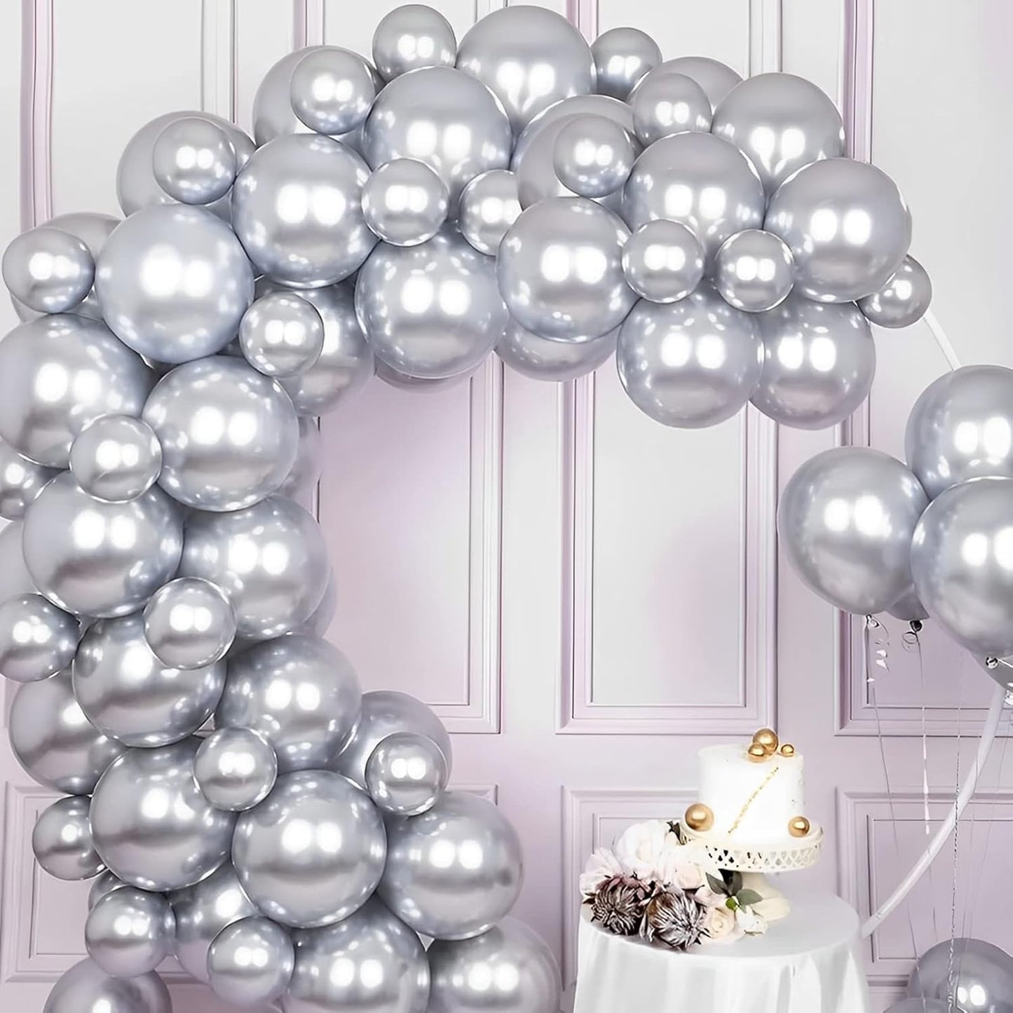 105pcs Metallic Silver Balloons 12inch Party Latex Balloons for Birthday Graduation Baby Shower Wedding Anniversary New Year Party Decorations