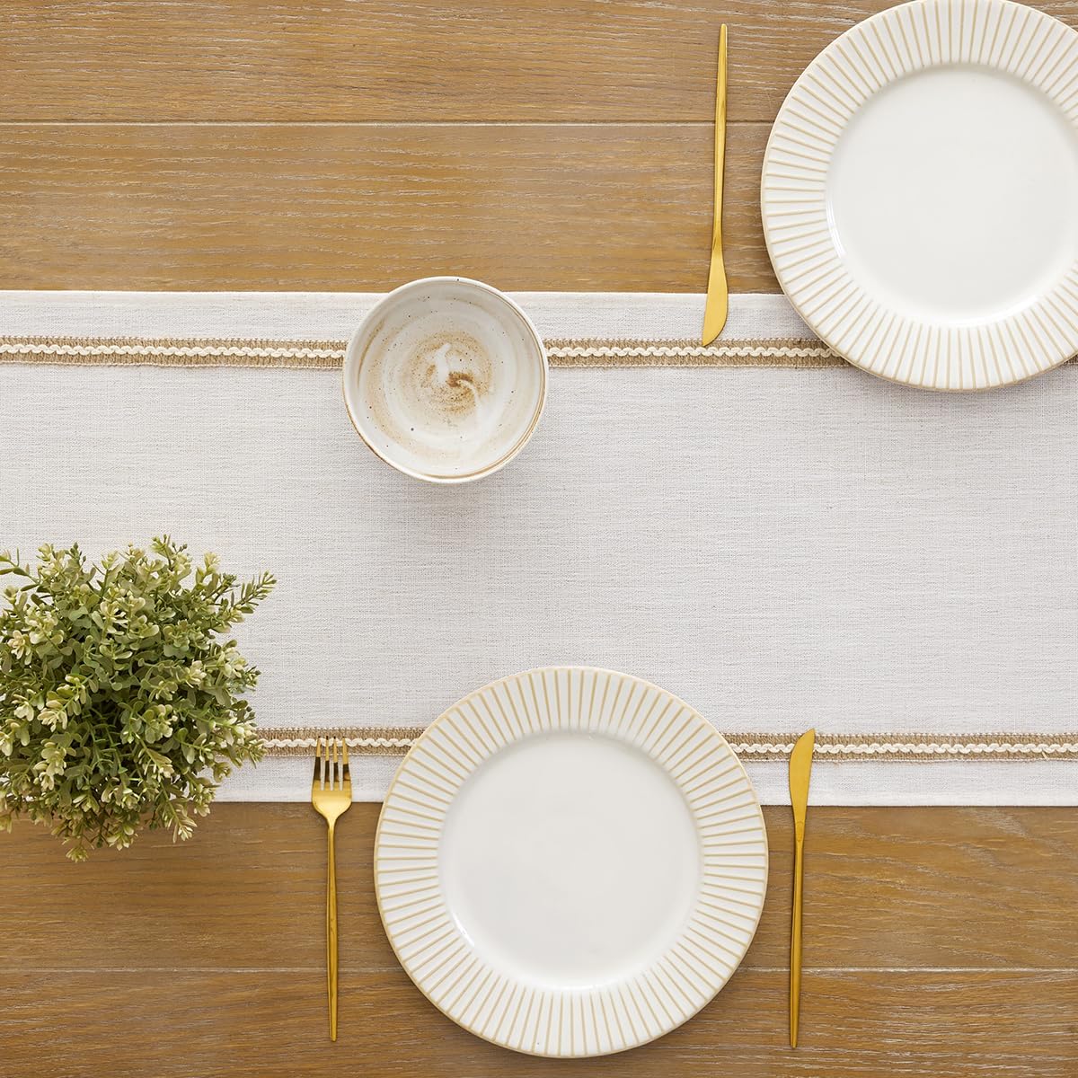 Wracra Jute Farmhouse Table Runner, Macrame Rustic Dining Table Runners 90 Inches Long for Everyday Use, 14x90 Inches, Jute