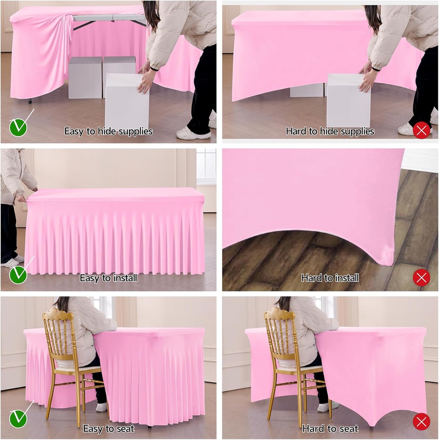 Outpain 8ft Spandex Table Cloth for Standard Folding Tables-4Pack Baby Pink Table Cloth Table Protector for Party, Wedding, Cocktail, Banquet, Festival