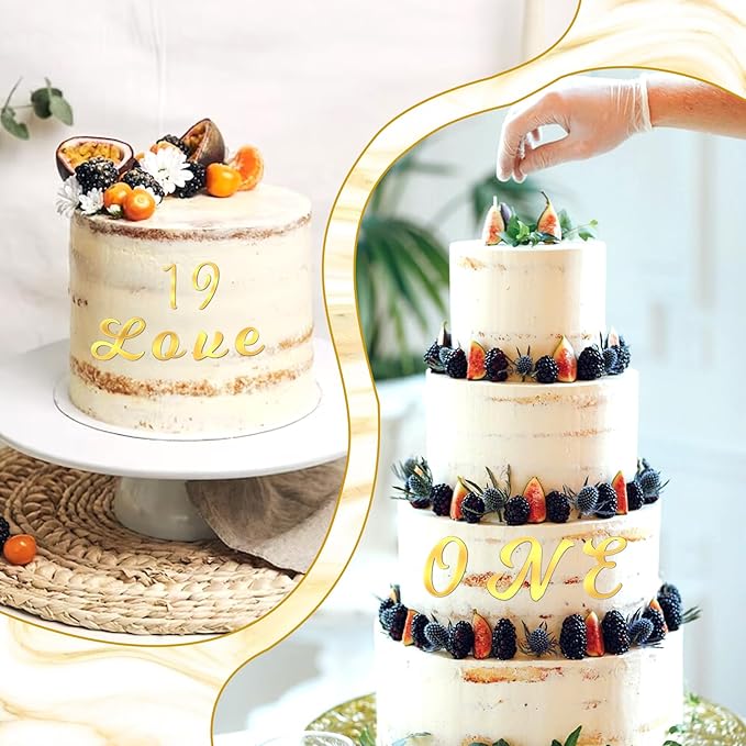 Abeillo 64PCS Gold Letters, Acrylic Cake Topper, 0-9 Number and A-Z Letters for DIY Personalized Birthday Cake Topper