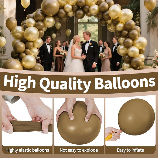 KAWKALSH Brown Balloon 12 Inch, 110pcs Latex Party Balloons Helium Bright Color for Birthday Baby Shower Wedding Party Supplies Arch Garland Decoration