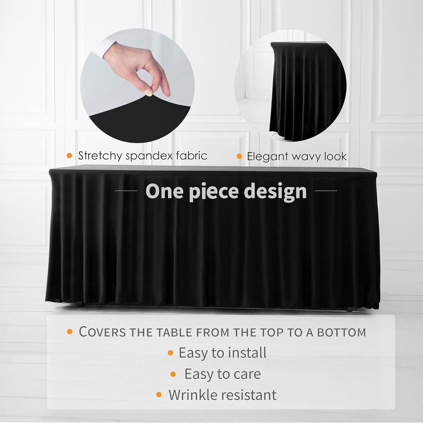 Your Magic Moment Black Table Skirt for 6 ft 1 Piece Rectangle Folding Tables - Spandex Table Covers for 6ft Rectangle Tables