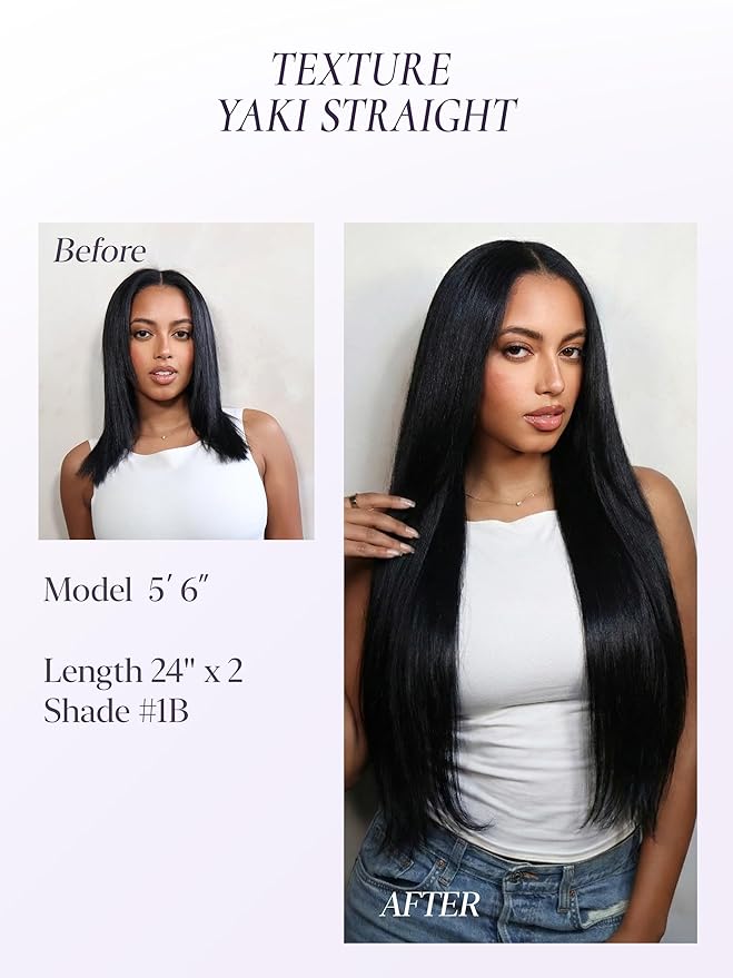 LUVME Seamless Clip in Hair Extensions Yaki Straight, 2 Pack 16 Inch 100g 7PCS, Natural Black Real Human Hair, Lightweight All Day Wear, Adds Volume for Fuller Hair, For Daily Use and Parties