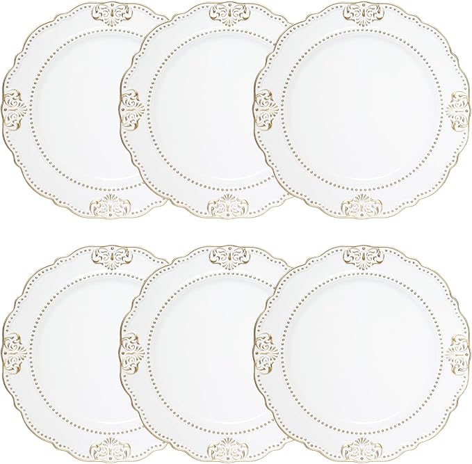 Spsyrine White Charger Plates with Gold Rim Set of 6, 13" Plate Chargers for Dinner Plates, Wedding, Party
