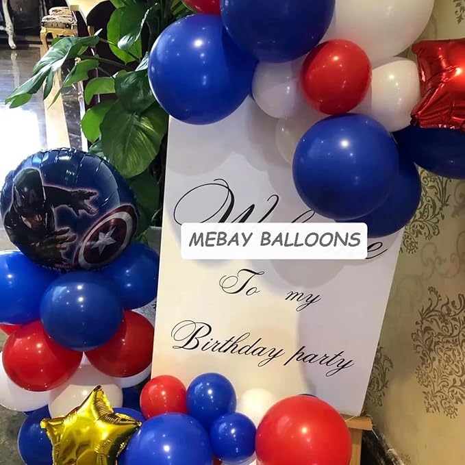 MEBAY Blue Red White Balloons Arch Garland Kit, 147 Pcs Royal Blue Red White Confetti Blue Red Balloon for Graduation Birthday Party Baby Shower Wedding Decorations