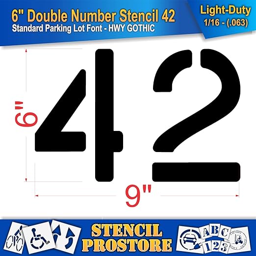 Pavement, Curb, and WheelStop Stencils - 6 inch Double Number Stencil - (42) - 6" x 9" x 1/16" (63 mil) - Light-Duty