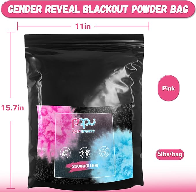 POPUPARTY 1 Pack Black-out Gender Reveal Powder- 5 lbs Pink Powder – Perfect for Baby Gender Reveal, Car Burnout, Color Toss, Photoshoots, Helicopters
