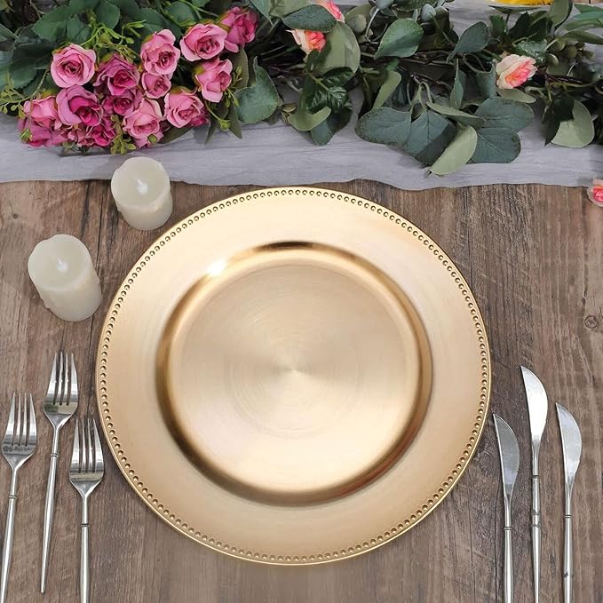 Efavormart 6 pcs 13" Gold Beaded Round Charger Plates for Tabletop Decor Holiday Wedding Catering Event Decoration
