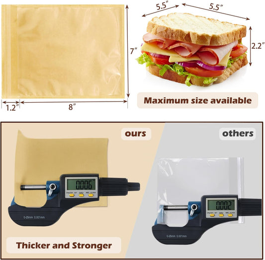 Self Sealing Sandwich Bags with Seal, 7 × 9.2 Inch 200PCS Paper Bakery Bags with Window, Grease Resistant To Go Sleeves for Packaging Donut, Snack, Scone, Brownie, Small Pastries and other Treats