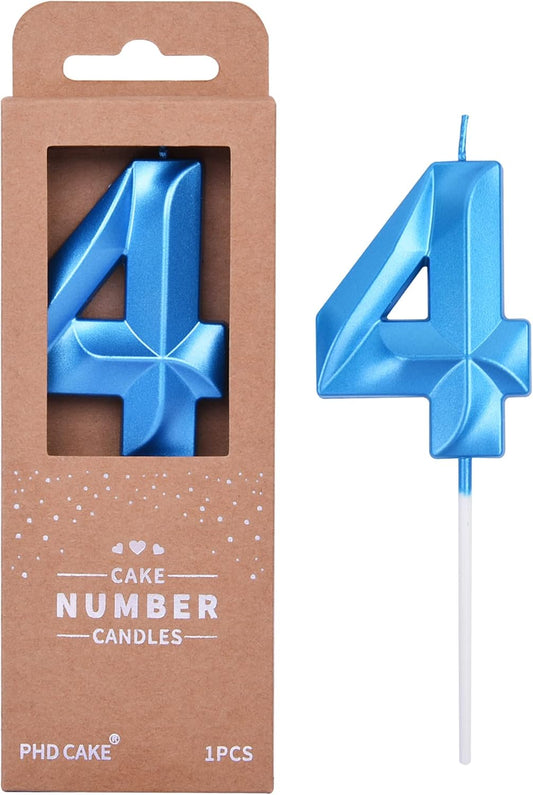PHD CAKE 2.76 Inch Diamond Blue 4 Number Birthday Candles, Blue Number Candles, Cake Number Candles, Party Celebration