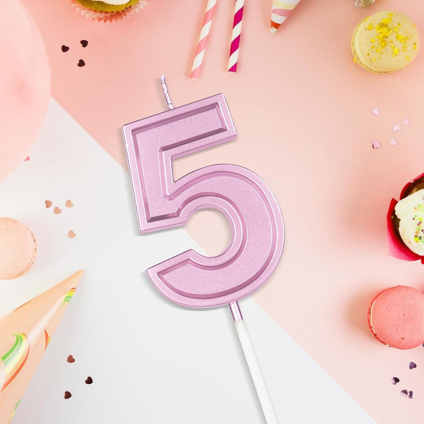 BEAN LIEVE Rose Gold Birthday Candles Number 5, Rose Gold Number Candles, Cake Number Candles for Birthday Parties and Wedding Anniversary Celebrations