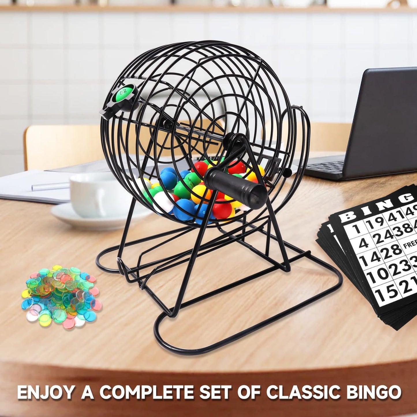GSE Games & Sports Expert Deluxe Bingo Game Set with Steel Cage, Master Board, 75 Balls, 300 Chips, 50 Bingo Cards for Friend Parties, Game Night
