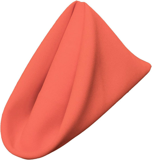 LA Linen 4-Pack Poly Blend Napkins - Soft, Washable, Stain & Wrinkle Resistant - Dinner & Party Napkins - Coral, 18x18