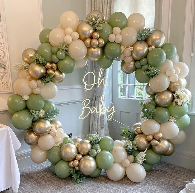 Sage Green Balloon Arch Kit-155pcs Sage Green Sand White Chrome Gold Balloon Garland for Baby Shower Decorations Balloons Decorations and Bridal Shower Birthday Engagement Party Supplies