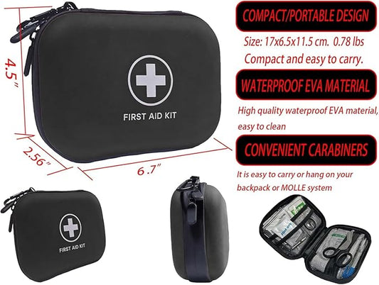 First Aid Kit 150 Piece Waterproof Hard Shell Emergency Medical Kit for Home, Camping, Hiking, Sports, Office, Adventure Portable IFAK Kits (Black)