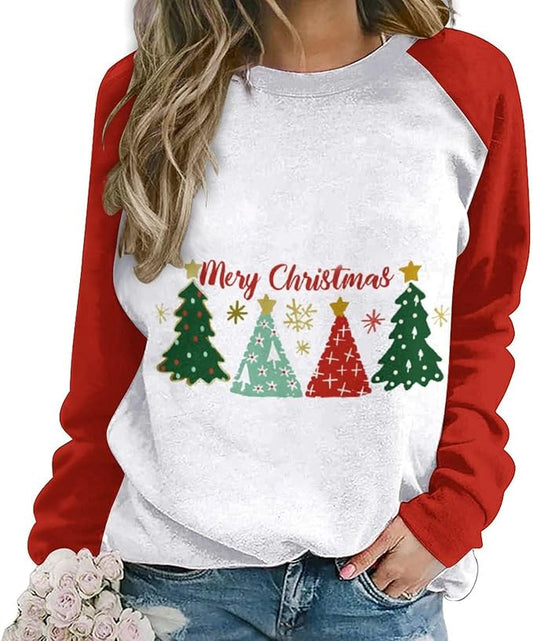 LOAIHA Christmas Sweatshirts for Women Christmas Tree Graphic Shirt Xmas Long Sleeve Merry Christmas Pullover Blouse