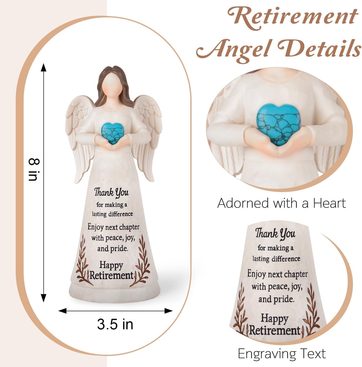 Retirement Gift for Woman 2025 - Happy Retirement Gifts for Teacher Coworker Nurses Boss Mom Grandma Sister Retirees Women Retired Party Decoration with Large 8.2" Angel Figurine