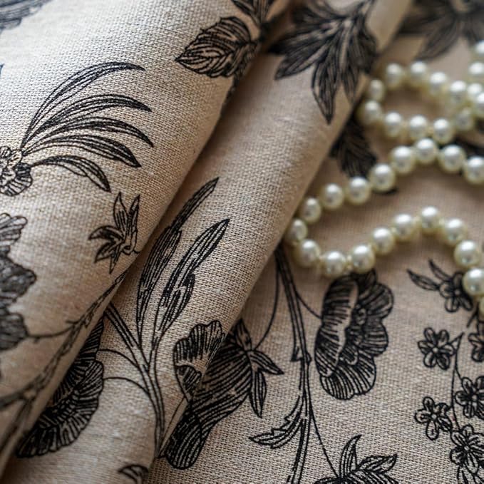 SUTAVIA Boho Cotton Linen Tablecloth Bohemian Black Floral Beige Fabric Tassel Lace Farmhouse Table Top Dust-Proof for Home Kitchen Holiday Party Dining Table (Black Flower, Oval, 60"x84")