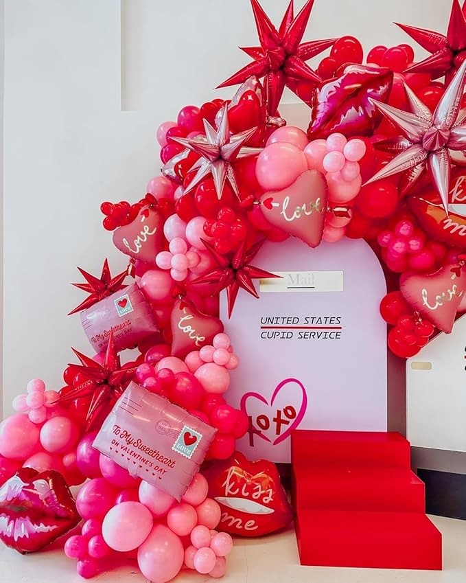 Valentines Day Balloons Garland Arch Kit -171Pcs Different Size Hot Pink and Pink with Heart Metallic Rose Gold White Balloon for Valentine's Day Galentine's Day Anniversary Party Decorations