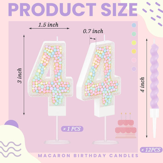 MTLEE Number 4 Birthday Candle with 12 Pcs Spiral Candles for Girls Macaron Pastel Rainbow Unicorn Pink Cake Topper for Sweet Theme Party Decoration