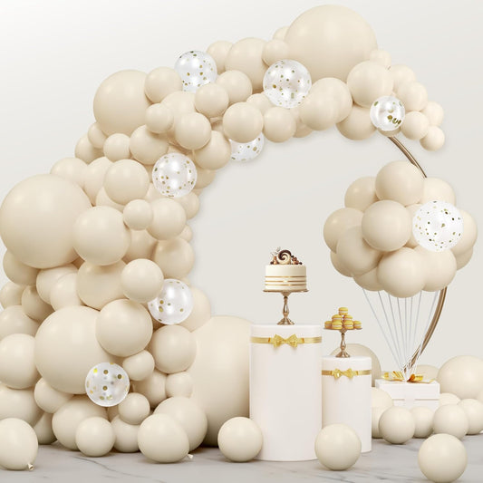 JOYIN 150 Pcs Sand White Balloons, Different Sizes 18 12 10 5 Inch Sand White Latex Balloon Arch Kit with Instruction for Birthday Party Graduation Wedding Holiday Decoration