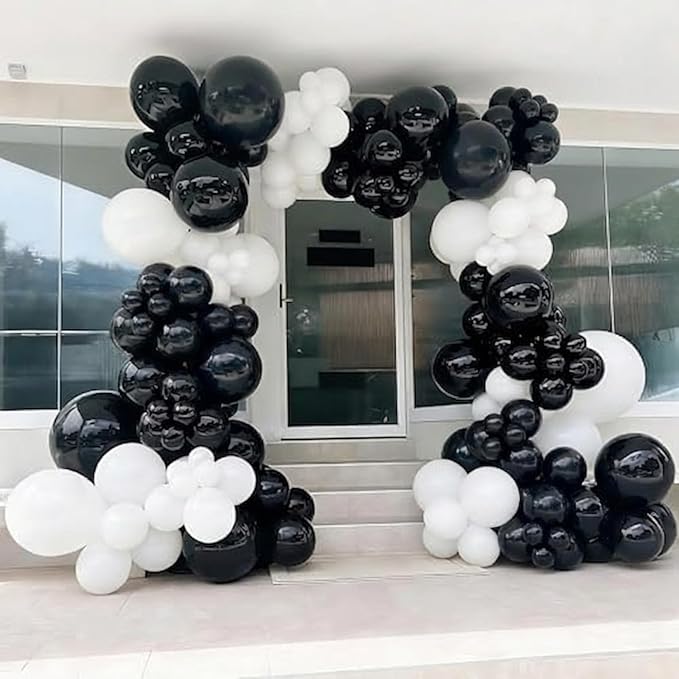 YMSZ Black and White Balloons Garland Arch Kit, 134pcs White Balloon and Black Balloons for Birthday Anniversary Wedding Engagement Graduation Party Decorations