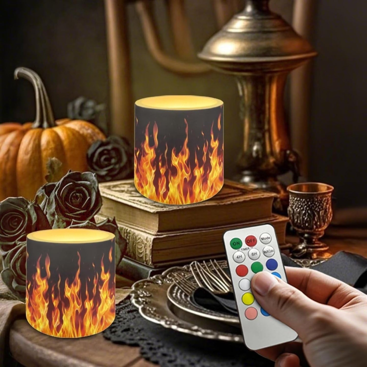 Poceacles Flameless LED Candles Set of 4 Battery Operated Candles with Remote and Timer, 12 Colors Changing, Realistic Flickering Tealights for Indoor Outdoor Decor, Flame Pattern