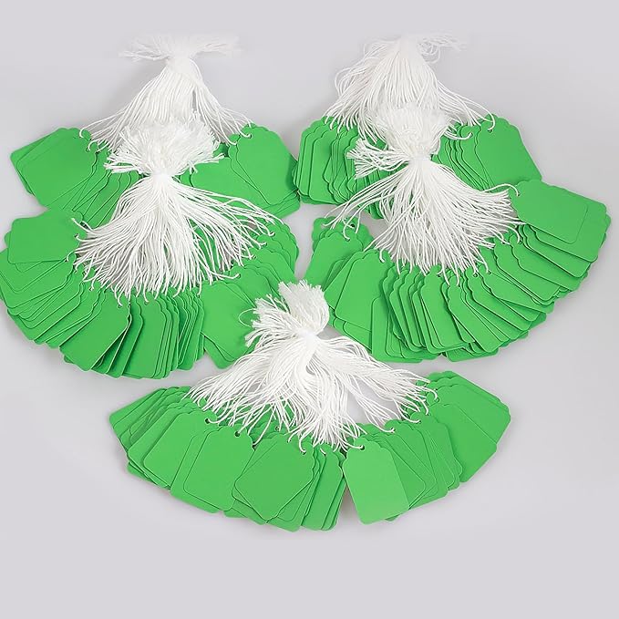 Marking Tags with String Attached, 500pcs Paper Hang Tags for DIY, Crafts & Small Businesses Gift Decorations Product Jewelry Clothing(1.88"x1.18", Green)
