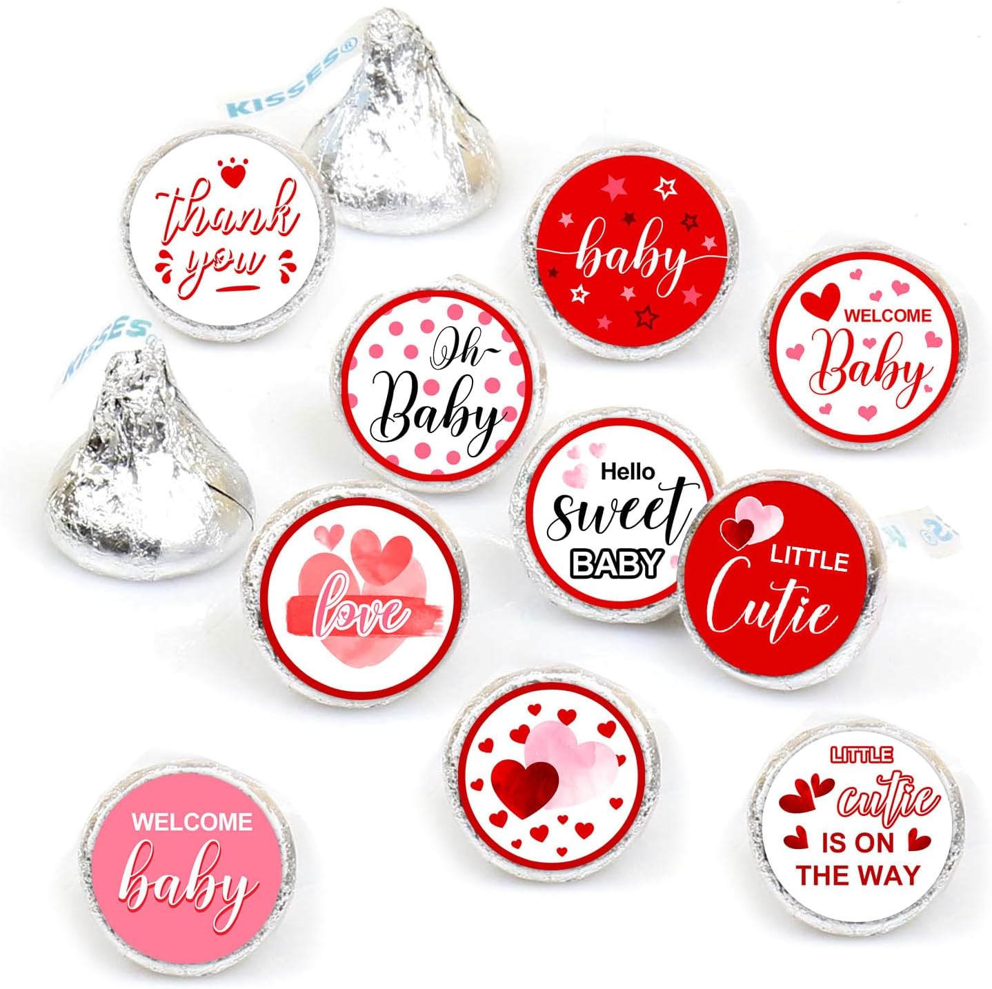 Guess How Many Kisses Baby Shower Game Set - Standing Sign, 50 Guessing Cards, 180 Stickers for Kid's Birthday Party