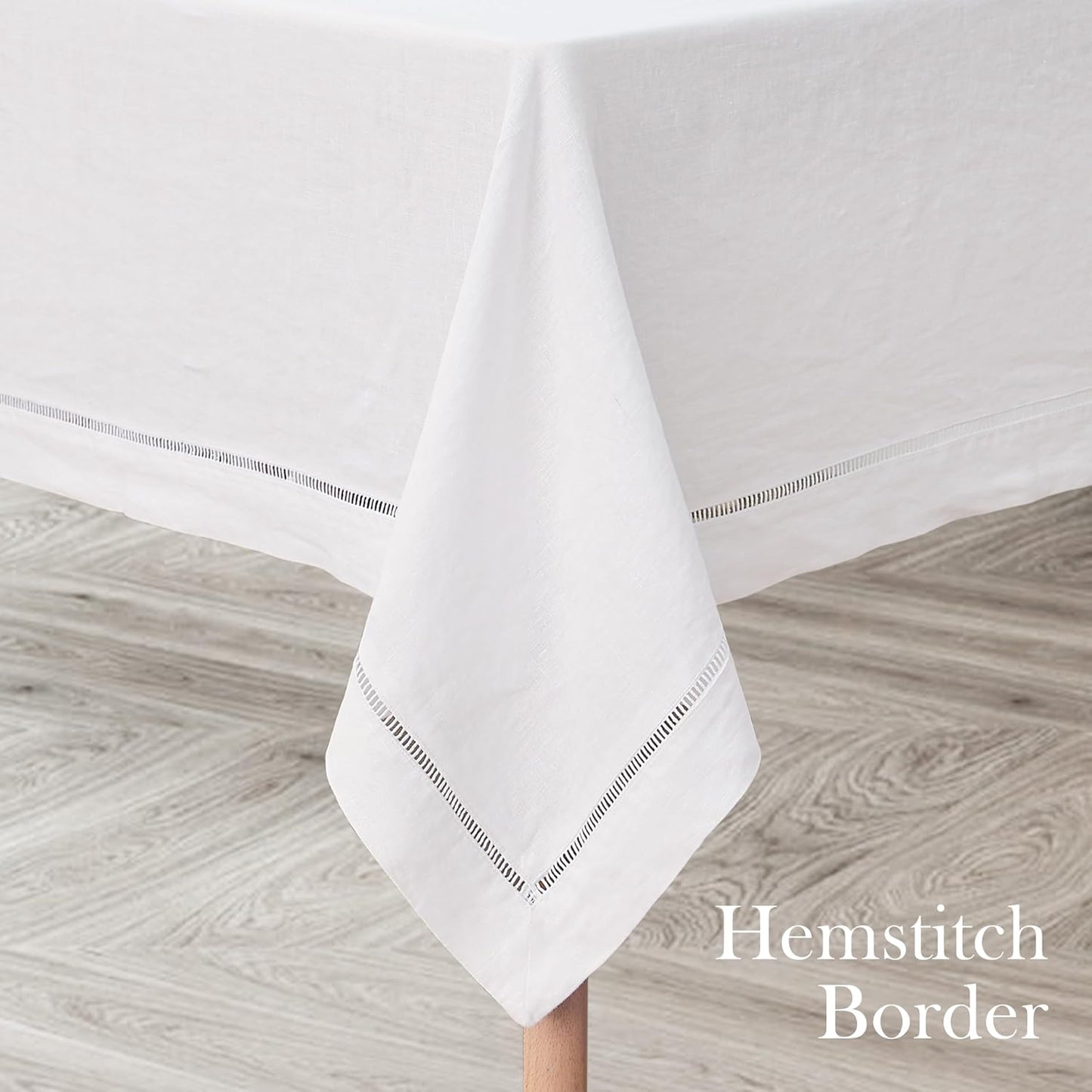 Linen World Hemstitch Linen Tablecloth,French Linen White Tablecloth 120" x 60" Inch,Washable Rectangular Table Cloth for Dining,Outdoor,Weddings and Restaurants,Decorative Thanksgiving Christmas