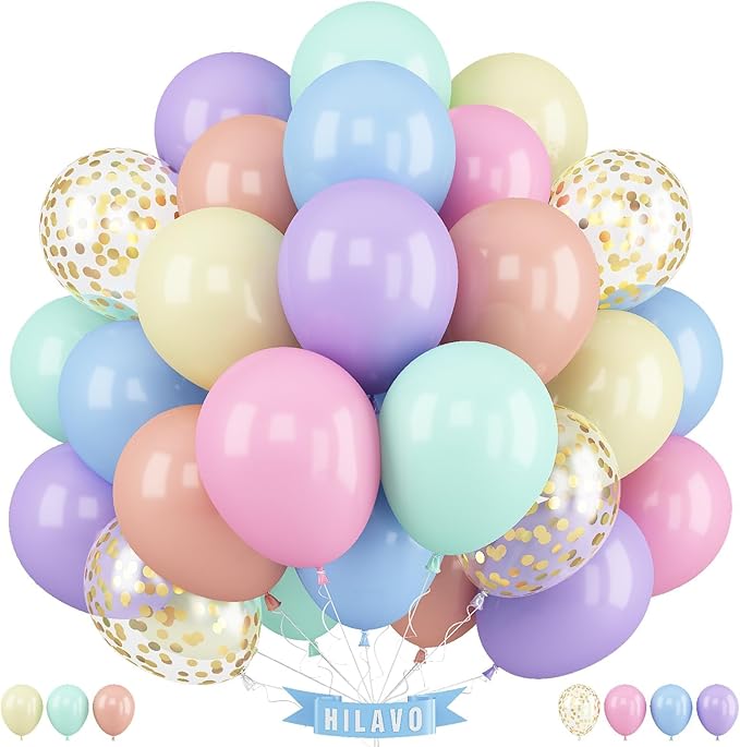 Pastel Balloons 12 Inch Pastel Rainbow Balloons 35Pcs Multicolor Colorful Macaron and Gold Confetti Balloon Set for Girls Easter Engagement Wedding Anniversary Baby Shower Birthday Party Decorations